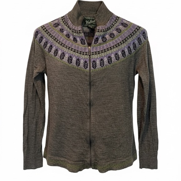 Woolrich Sweaters - Woolrich Fair Isle Wool Blend Lightweight Zip Front Sweater Nordic
